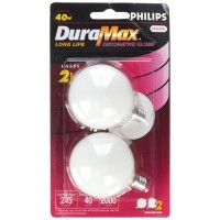 Philips 168484 40-Watt G16.5 Duramax White Decorative Candelabra Base Globe Light Bulb, 2-Pack