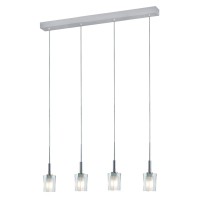 Jesco 4 Light Pendant Akina Series 301 in Satin Nickel The Akina features a charming 4point glass element set perpendicularly over a frosted cylindrical core The collection comprises of Ceiling Mounts from 1Light through 4light Single and Multiple Pendant