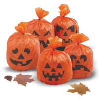 Clean up leaves while also creating a spooktacular front yard with these Mini Hanging Pumpkin Leaf Bag Halloween Decorations Featuring an assortment of fun jackolantern faces these extrasmall pumpkin leaf bags will make it easy to decorate your lawn for t