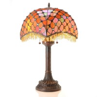 WAREHOUSE OF TIFFANYS BB5652194 Amber 18 in 2Light Indoor Multi Finish Tiffany Table Lamp with Light Kit Vibrant colors shine through each piece of handcut glass in theshade while amber highlights create warm inviting undertones Color Finish Multi Materia