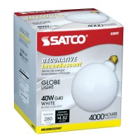 Satco S3001 120V Medium Base 40-Watt G40 Light Bulb, Gloss White, One