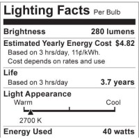 Satco S3001 120V Medium Base 40-Watt G40 Light Bulb, Gloss White, One