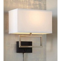 Trixie Modern Indoor Wall Lamp Brushed Nickel Silver Matte Black Plug-In Light Fixture Rectangular Fabric Shade For Bedroom Bedside House Reading Living Room Home Hallway Dining - Possini Euro Design