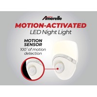 Amerelle Motion Sensor Night Light - Led Plug In Night Light With Sensor That Lights Up When It Auto Detects Motion - Wide 100 Degree Detection Zone - Ideal For Bathroom & Nursery - (73092Cc)