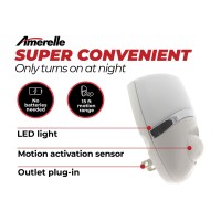 Amerelle Motion Sensor Night Light - Led Plug In Night Light With Sensor That Lights Up When It Auto Detects Motion - Wide 100 Degree Detection Zone - Ideal For Bathroom & Nursery - (73092Cc)