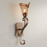 Franklin Iron Works Amber Scroll Rustic Wall Sconce Lighting Golden Bronze Metal Hardwired 23 1/2