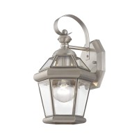 Livex Lighting 2061-91 Outdoor Wall Lantern With Clear Flat Glass Shades, Brushed Nickel