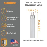 Sunlite 30315 F21T5/830 3 Foot T5 Linear Fluorescent Lamp, 21 Watts, 1900 Lumens, 3000K Warm White, Miniature G5 Bi-Pin Base, Rohs Compliant, High Performance Straight Tube, 40 Pack