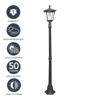 Sterno Home Gl23716Bk Outdoor Solar Led Street Light, For Patio, Post Light, Garden, 80