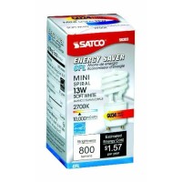 Satco S8203 13 Watt (60 Watt) 800 Lumens Mini Spiral Cfl Soft White 2700K Gu24 Base Light Bulb,2700K Soft White