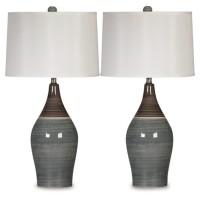 Signature Design By Ashley Niobe Glazed Ceramic Table Lamp, 2 Count, 28, Multicolored & Gray