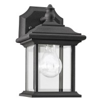 Sea Gull Lighting 85200-12 Wynfield One-Light Outdoor Wall Lantern With Clear Beveled Glass Panels, Black Finish