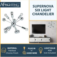 Af Lighting Supernova 6-Light Mini Chandelier With Swag Kit, Silver-Tipped Bulbs, And Chrome Finish For Plug-In Or Hardwire Installation In Home Or Office