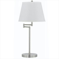 Featurescontemporary styled 1 light Table Lampcal lighting table Lamp is finished in Brushed SteelWhite Fabric is included with this fixtureUses 1 40150W41 Medium base bulbsDimension 13 5L x 4 3W x 13 8H