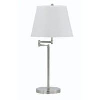 Featurescontemporary styled 1 light Table Lampcal lighting table Lamp is finished in Brushed SteelWhite Fabric is included with this fixtureUses 1 40150W41 Medium base bulbsDimension 13 5L x 4 3W x 13 8H