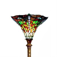 Warehouse Of Tiffany 1510+Bb75B Tiffany-Style Green Dragonfly Torchiere, Green