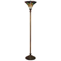 Warehouse Of Tiffany 1510+Bb75B Tiffany-Style Green Dragonfly Torchiere, Green