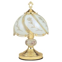 Ore International K313 White Glass Floral Touch Lamp, Brushed Gold