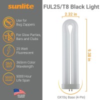 Sunlite 05165-Su Ful25T8 Fluorescent Black Light Bulb, 25 Watts, Gx10Q 4-Pin Base, Uv Light, 365Nm Color Wavelength, 5,000 Hour Life Span, Perfect For Bug Zappers, Clubs, Restaurants, Bars, 1 Pack