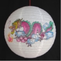 2 Of Chinese White Paper Lanterns With Dragon Pictures