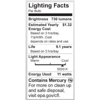 Satco S7216 11-Watt Medium Base T2 Mini Spiral, 5000K, 120V, Equivalent To 40-Watt Incandescent Lamp For Enclosed Fixtures