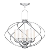 Livex Lighting 4725-91 Chandelier With Hand Blown Satin White Glass Shades, Brushed Nickel