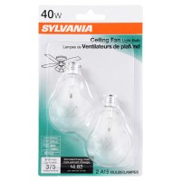 Sylvania Incandescent 40W A15 Ceiling Fan Light Bulb, E12 Candelabra Base, 375 Lumens, Clear Finish, 2850K, Warm White - 2 Pack (10029)