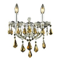 Product DescriptionElegant Lighting 2801W2CGT Maria Theresa 2Light Crystal Wall Sconce Finished in Chrome with Smoky Golden Teak Crystals Elegant Lighting 2801W2CGT Features Base Finish Chrome with Smoky Golden Teak Crystal Choose from Royal Cut or Swarov