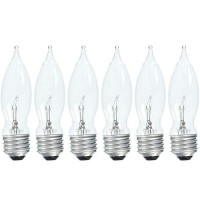 Set Of 6 Ge Crystal Clear 40 Watt Bent Tip Standard Base Light Bulbs