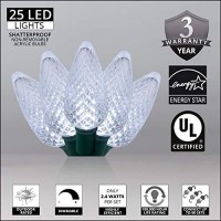 C9 Led Faceted Cool White Prelamped Light Set, Green Wire - 25 C9 Cool White Led Christmas Lights, 8