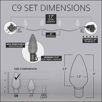 C9 Led Faceted Cool White Prelamped Light Set, Green Wire - 25 C9 Cool White Led Christmas Lights, 8