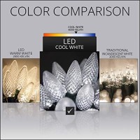 C9 Led Faceted Cool White Prelamped Light Set, Green Wire - 25 C9 Cool White Led Christmas Lights, 8