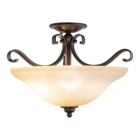 Vaxcel Monrovia 17-In W Bronze Bowl Semi Flush Mount Ceiling Light Cognac Glass