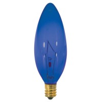 Satco S3218 25 Watt B9.5 Incandescent 120 Volt Candelabra Base Light Bulb, Transparent Blue