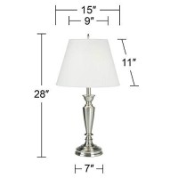 Traditional Table Lamps Set Of 2 Brushed Nickel Metal Candlestick White Linen Empire Fabric Shade Decor For Living Room Bedroom House Bedside Nightstand Home Office Family - Barnes And Ivy