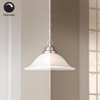 Millbridge 1-Light Pendant Lights For Kitchen Island - Satin Nickel Kitchen Lights With Alabaster Glass Shade For Living Room, Dining Room, Bar Area, Design House 517565