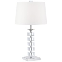 Vienna Full Spectrum Modern Table Lamp 25 High Clear Stacked Cubes Crystal White Fabric Tapered Drum Shade Decor For Bedroom Living Room House Home Bedside Nightstand Office Entryway Kids Family