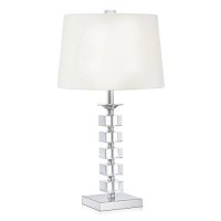 Vienna Full Spectrum Modern Table Lamp 25 High Clear Stacked Cubes Crystal White Fabric Tapered Drum Shade Decor For Bedroom Living Room House Home Bedside Nightstand Office Entryway Kids Family