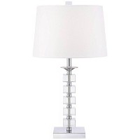 Vienna Full Spectrum Modern Table Lamp 25 High Clear Stacked Cubes Crystal White Fabric Tapered Drum Shade Decor For Bedroom Living Room House Home Bedside Nightstand Office Entryway Kids Family