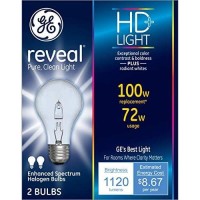 Ge Lighting 62618 Reveal Clear 72-Watt (100-Watt Replacement) 1120-Lumen A19 Light Bulb With Medium Base, 2-Pack