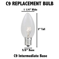 Novelty Lights 25 Pack C9 Ceramic Outdoor Christmas Replacement Bulbs, Yellow, E17/C9 Intermediate Base, 7 Watt