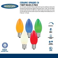 Novelty Lights 25 Pack C9 Ceramic Outdoor Christmas Replacement Bulbs, Yellow, E17/C9 Intermediate Base, 7 Watt