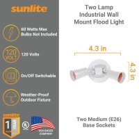 Sunlite 04918 Two Lamp Wall Mount Floodlight Industrial Fixture, 60 Watts Max, 2 Medium Base Sockets (E26), 120 Volts, Outdoor, Ul Listed, For Carport, Garage & Entryways