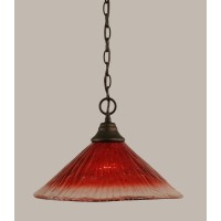 Chain Hung Pendant Shown In Bronze Finish With 16 Raspberry Crystal Glass