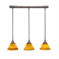 3 Light Linear Pendalier With Hang Straight Swivels Shown In Brushed Nickel Finish With 7 Firre Saturn Glass