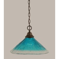 Chain Hung Pendant Shown In Bronze Finish With 16 Teal Crystal Glass