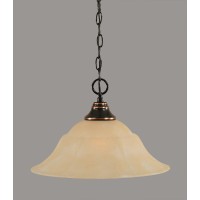 Chain Hung Pendant Shown In Black Copper Finish With 16 Amber Marble Glass