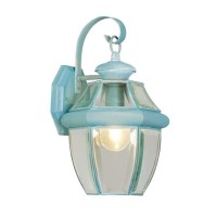 Livex Lighting 2151-06 Monterey 1 Light Outdoor Verdigris Finish Solid Brass Wall Lantern With Clear Beveled Glass