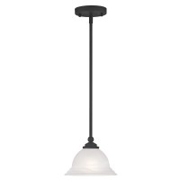 Livex Lighting Glass Shade 4256-04 North Port 1 Light Black Mini Pendant With White Alabaster Glass