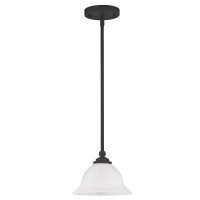 Livex Lighting Glass Shade 4256-04 North Port 1 Light Black Mini Pendant With White Alabaster Glass